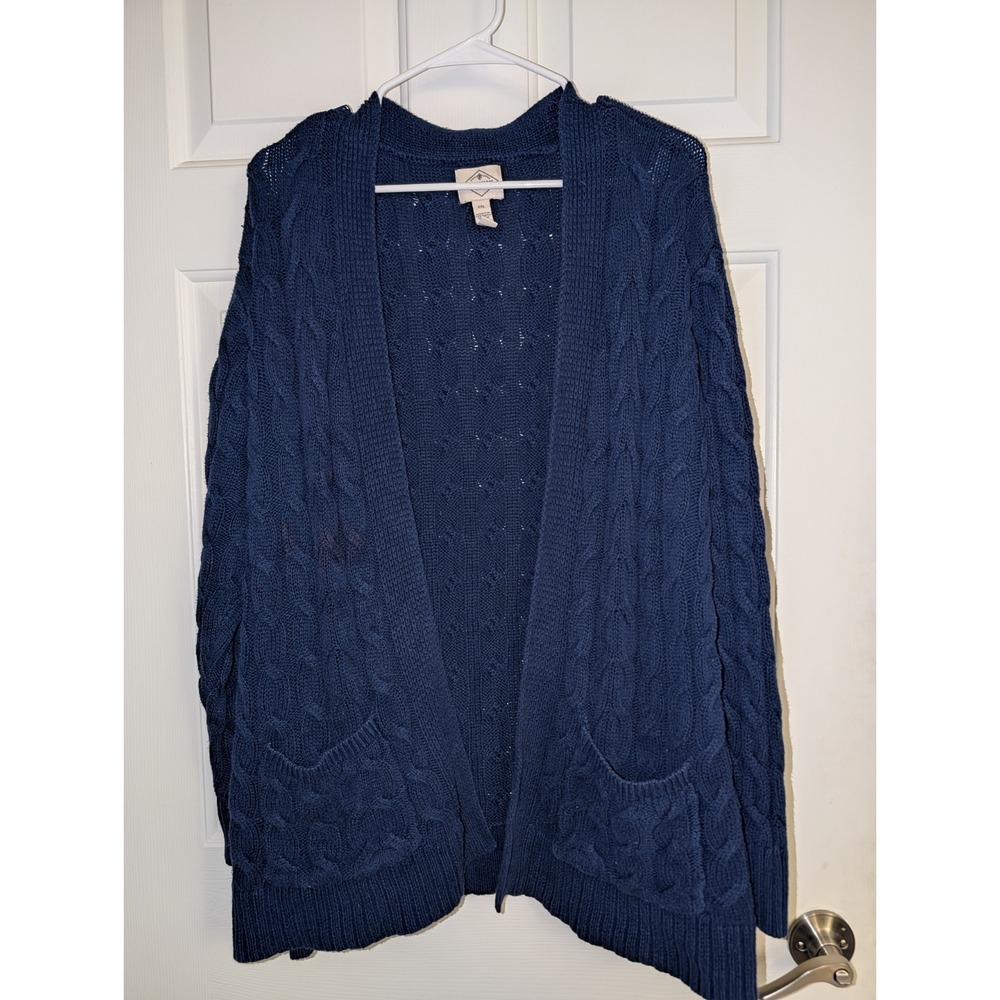 St. John's Bay XXL Navy Cable Knit Open Cardigan Sweater Pockets Coastal Grandpa
